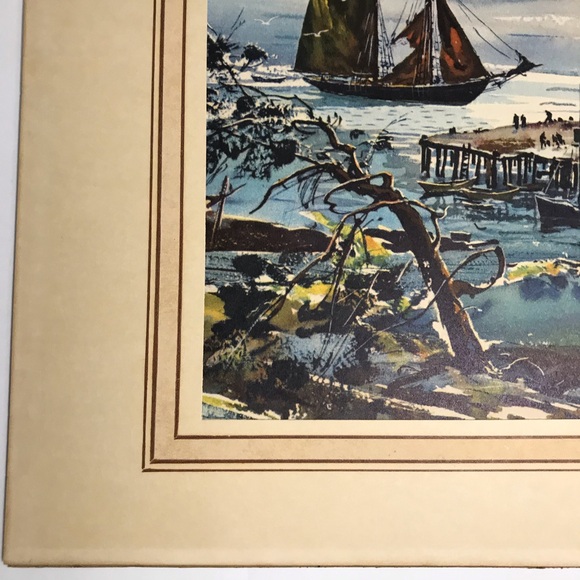 Watercolor Art Harbor Seaport C. Ivar Gilbert lithograph  Print Coming into port - Picture 3 of 16